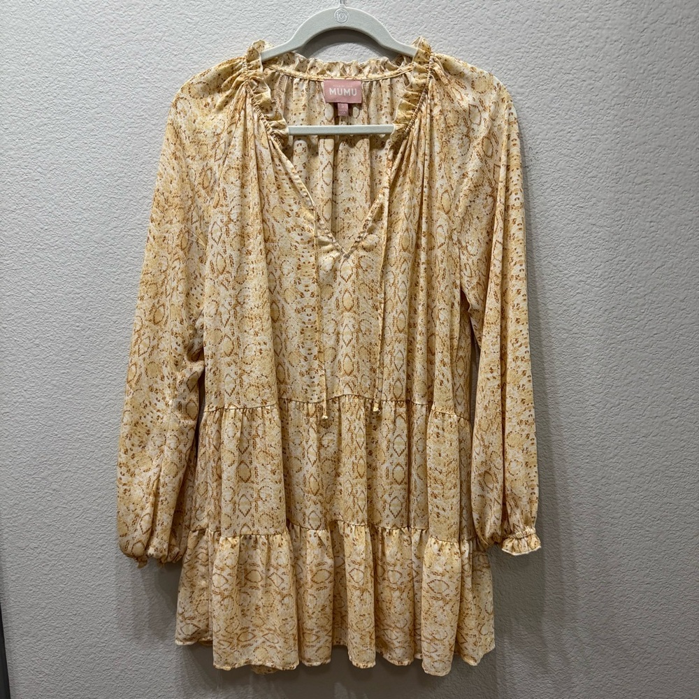 Show Me Your Mumu Birdie Snake Print Long Sleeve Dress, Small
